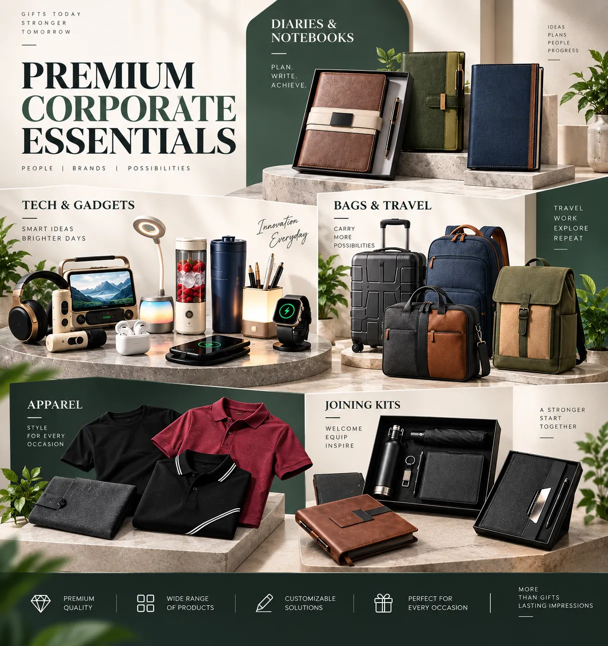 Premium printed packaging arranged in a tactile brand collection