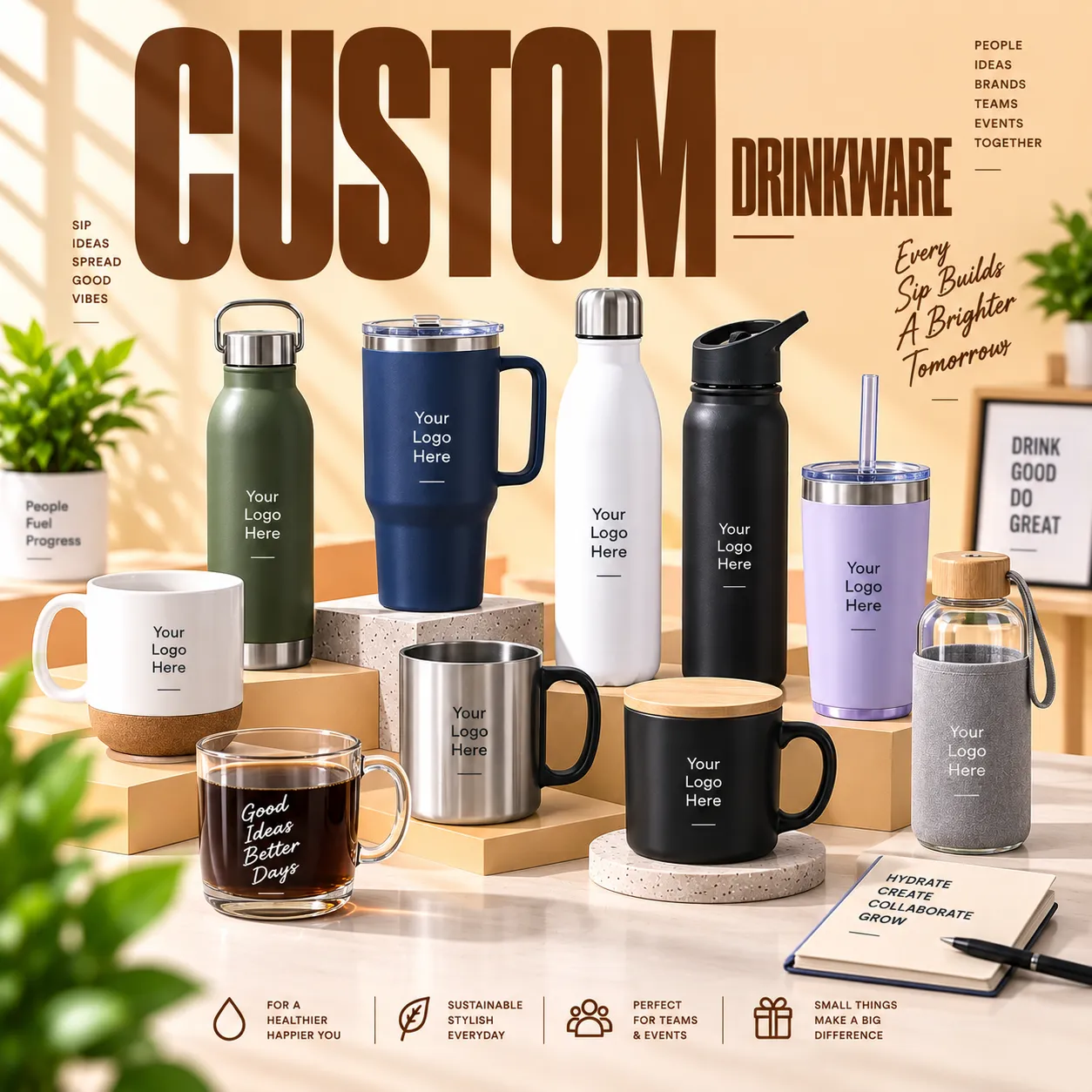Custom-sourced drinkware: Custom drinkware presentation