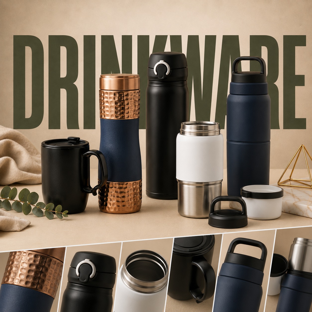 Custom bottles, mugs and tumblers from the TruePrint drinkware range